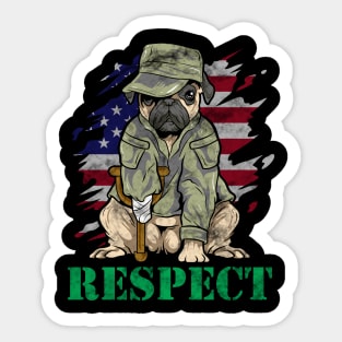 Military Pug Dog Veteran US Army American Flag Gift Sticker